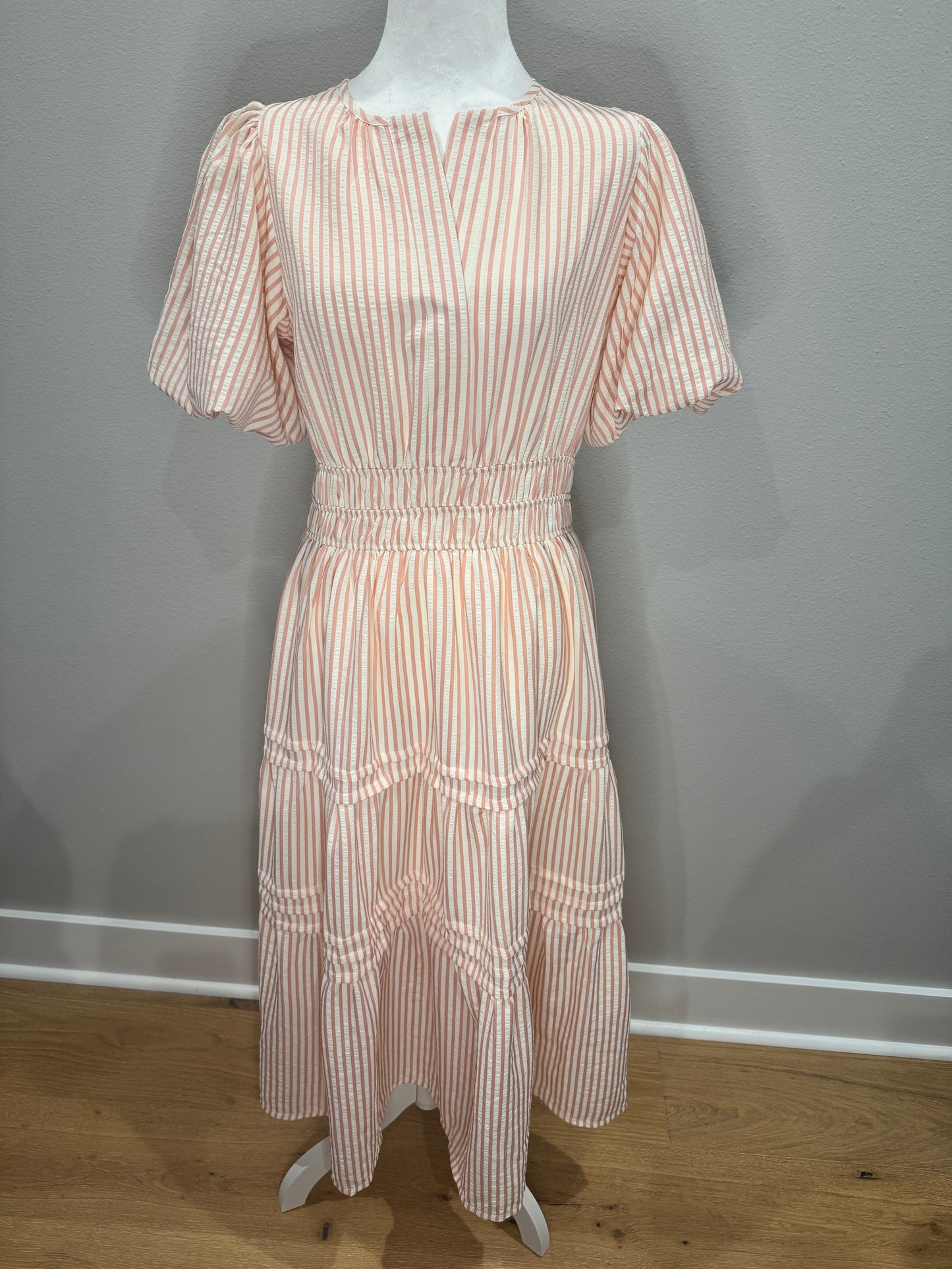 Pink Striped Puff Sleeve Dress