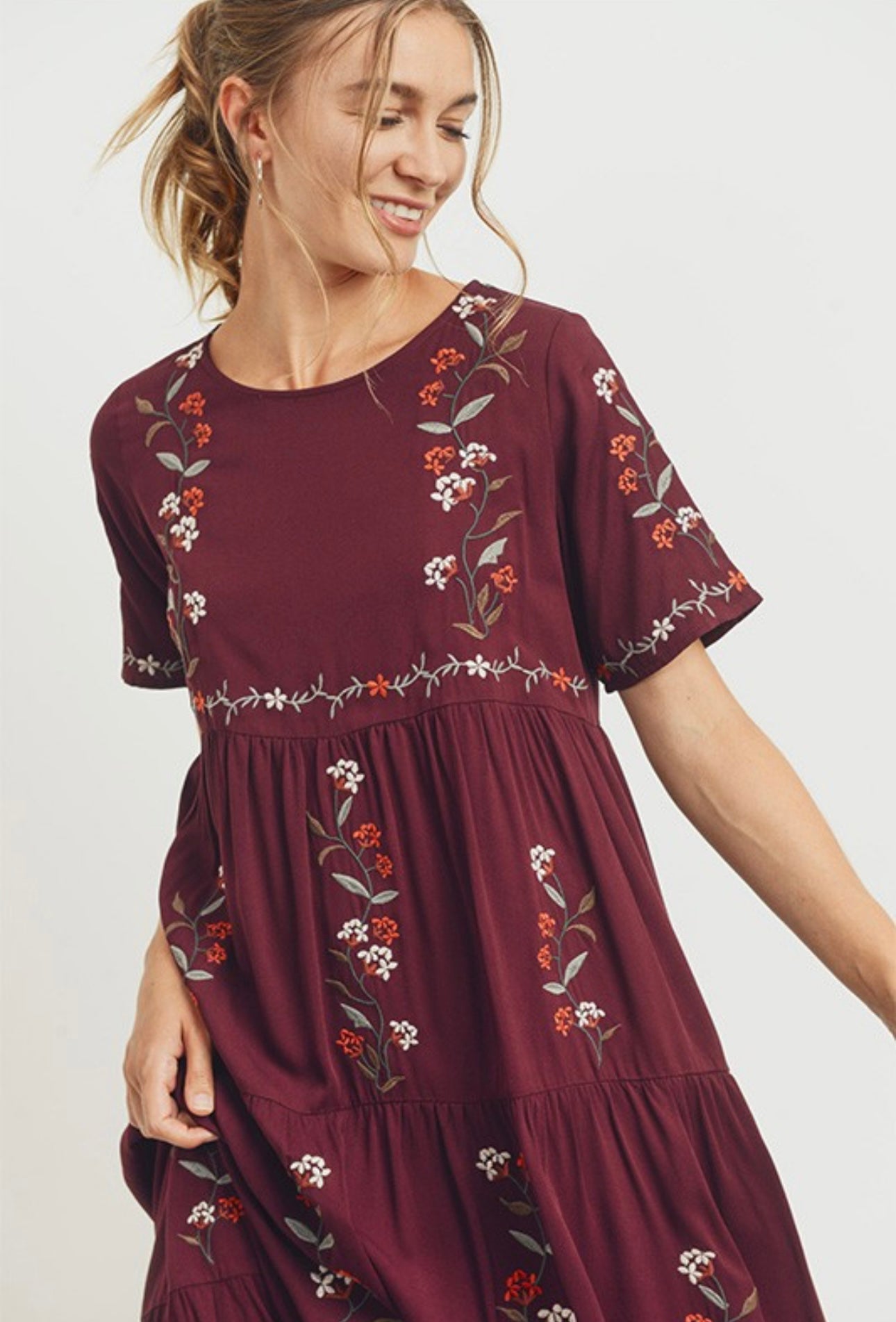 Plum Floral Embroidered Dress