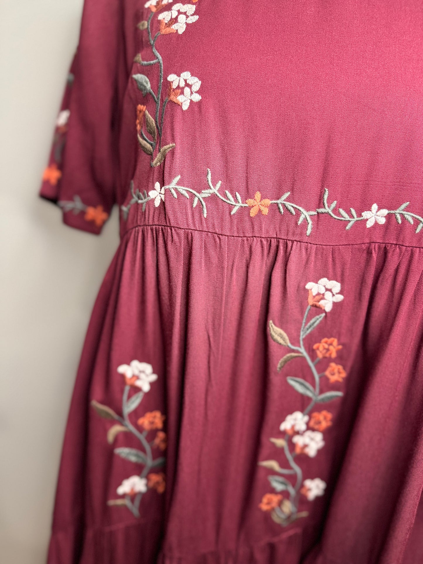 Plum Floral Embroidered Dress