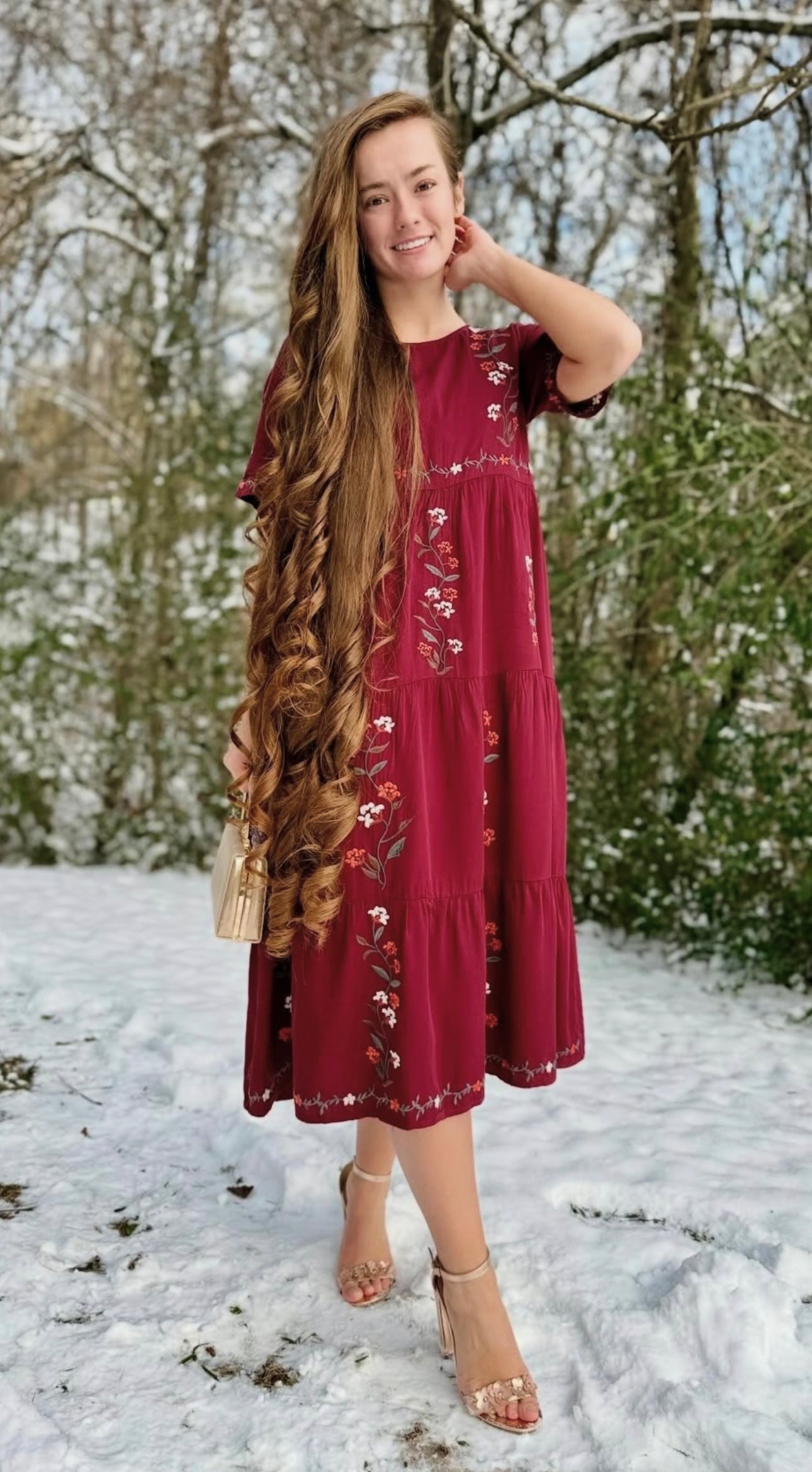 Plum Floral Embroidered Dress
