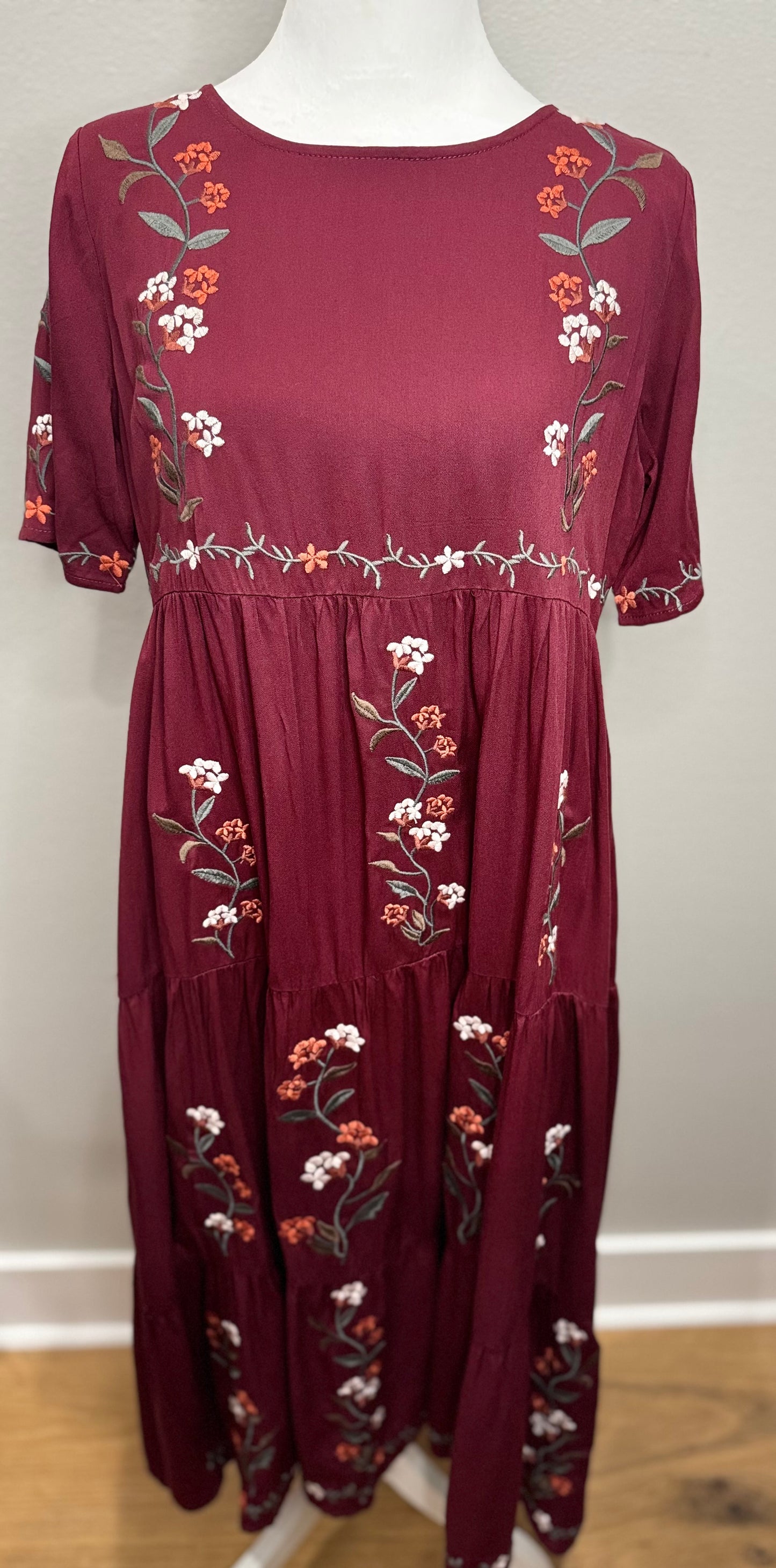 Plum Floral Embroidered Dress