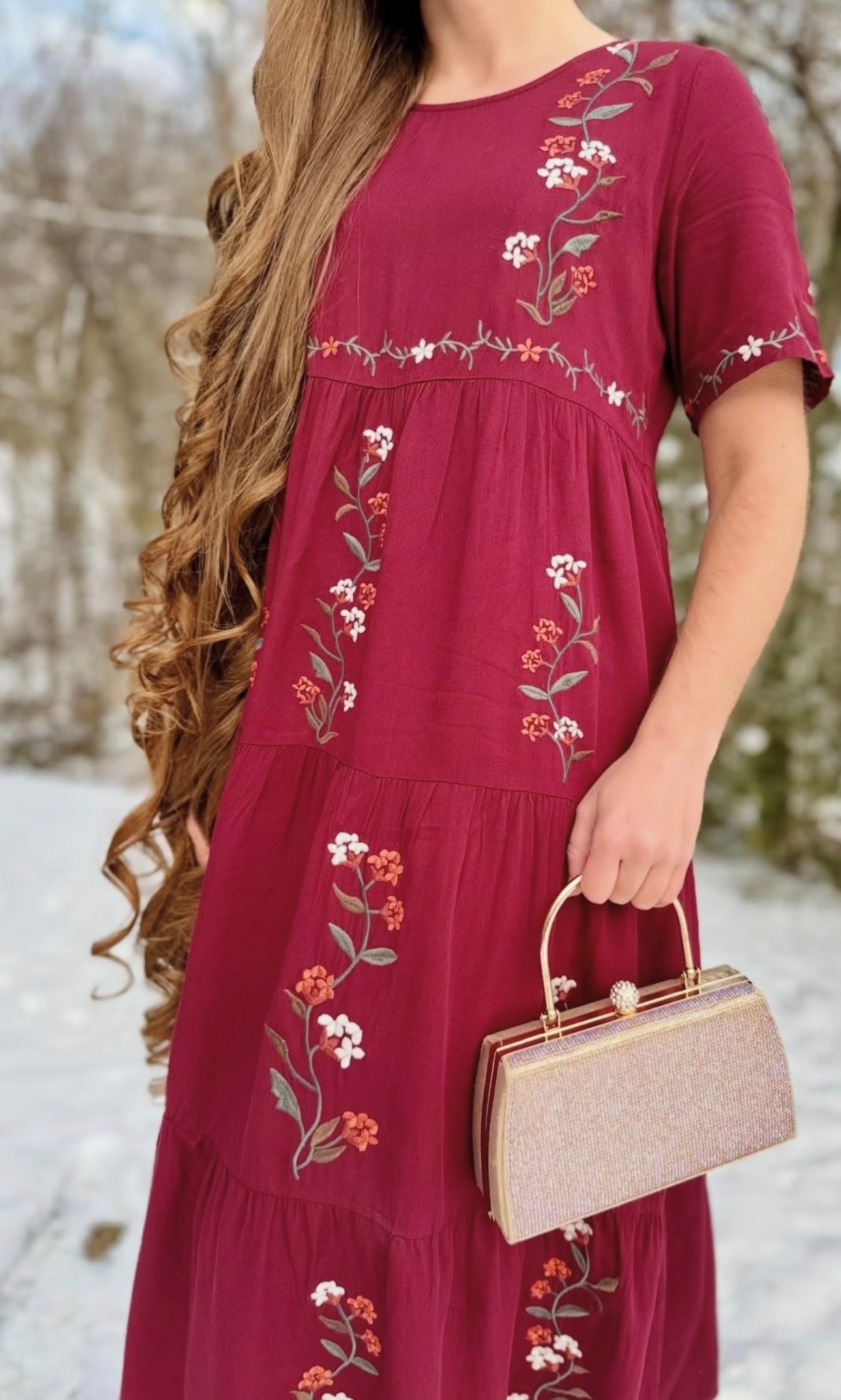 Plum Floral Embroidered Dress