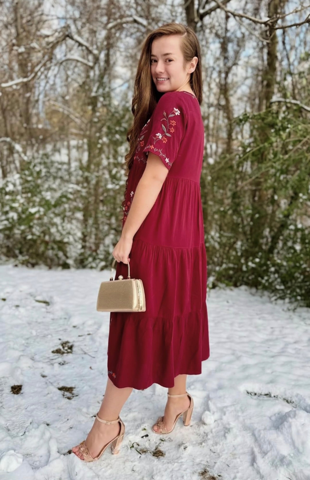 Plum Floral Embroidered Dress