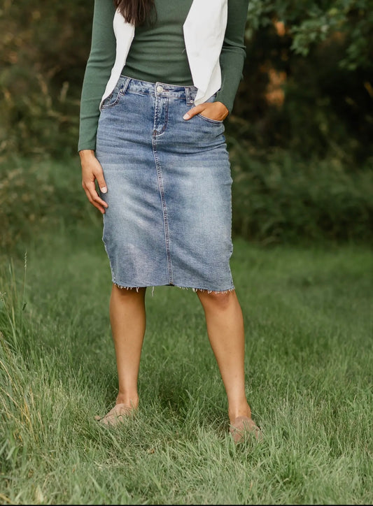 Veronica Medium Wash Midi Skirt