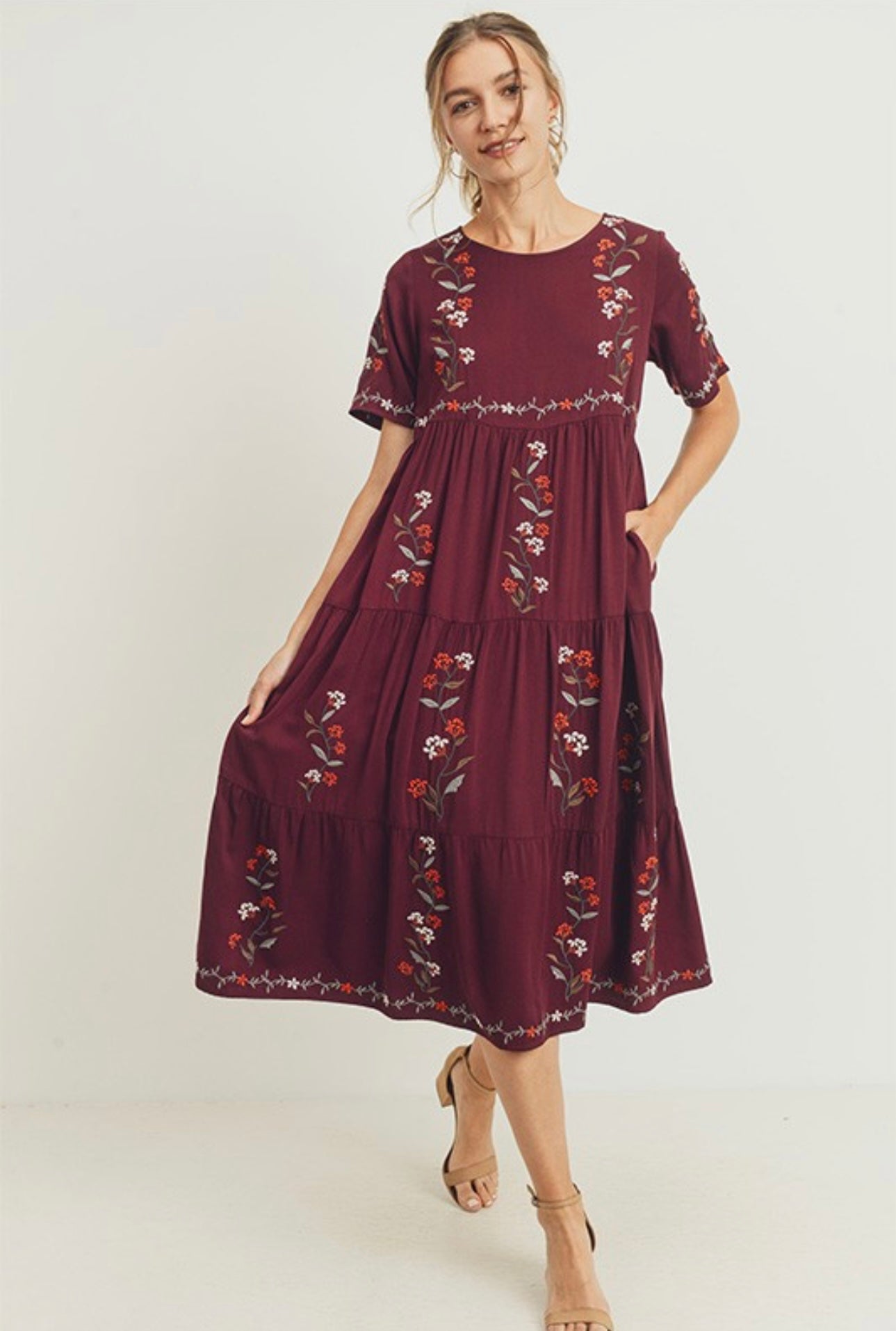 Plum Floral Embroidered Dress