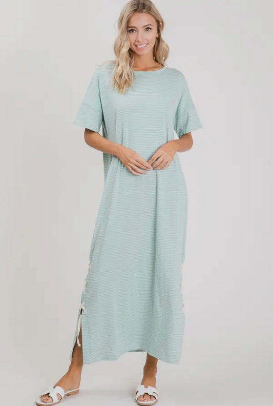 Stripe Lace Up T-Shirt Dress