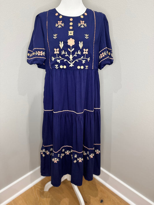 Navy Floral Embroidered Dress