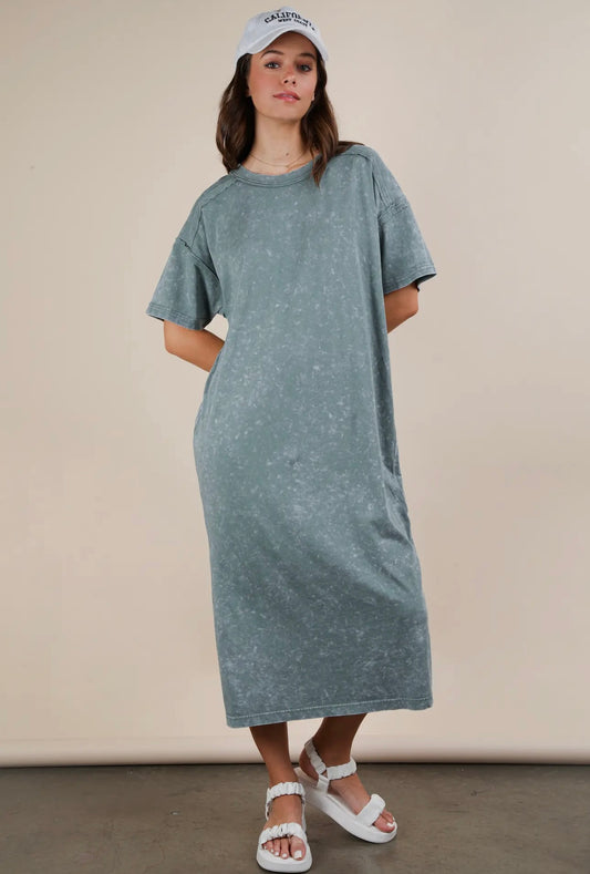 Sage Mineral Washed T-Shirt Dress